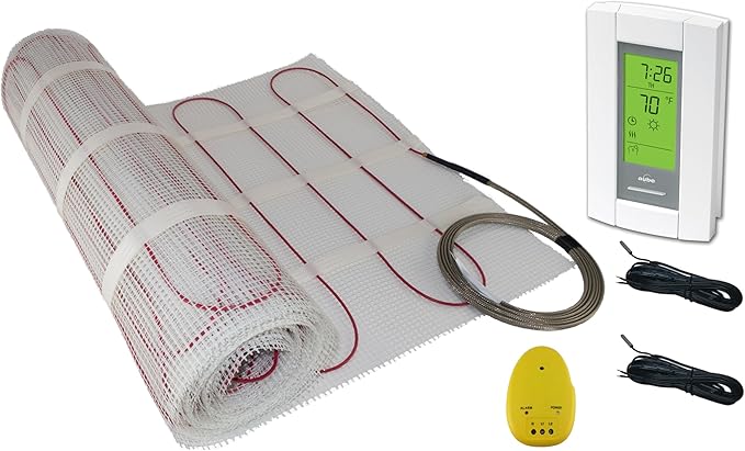 75 Sqft Mat, Warming Systems 120 V Electric Tile Radiant Floor Heating Mat with Programmable Thermostat, Includes Installation Monitor and Floor Temperature Sensor