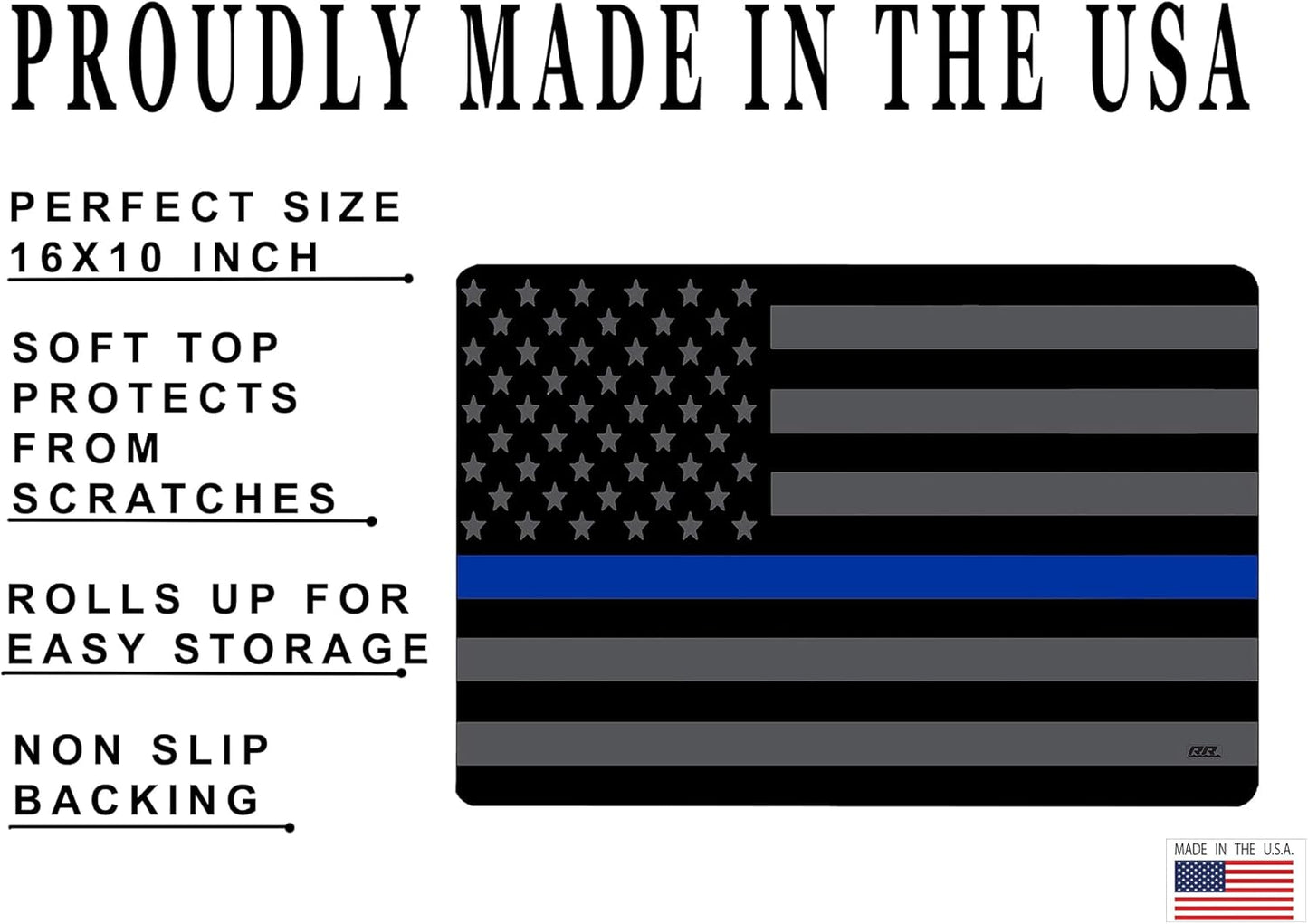 Rogue River Tactical Subdued Thin Blue Line Flag Gun Cleaning Mat Bench Pad Gift for Police Officer Law Enforcement