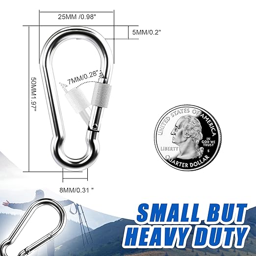 KINLINK 15 Pack Screw Locking Carabiner, 1.97 inch Heavy Duty Carabiner Clips, 304 Stainless Steel Small Caribeener Clips, Caribiniers for Outdoor Camping, Swing, Hammock, Hiking, Quick Link