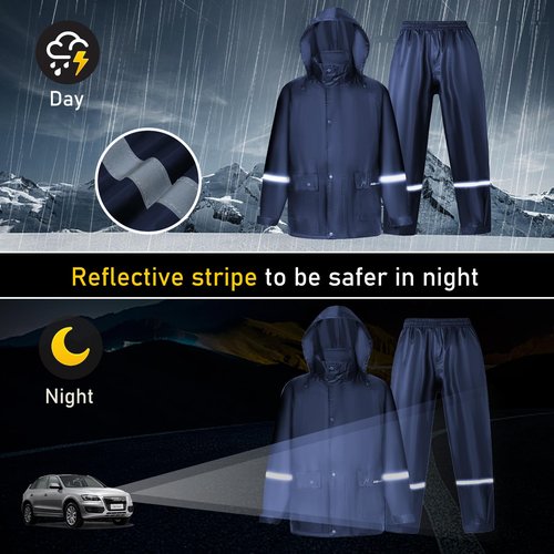 Classic Rain Suits for Men Waterproof Durable Rain Gear with Reflective Strip Rain Jacket Pants for Golf Camping (Blue, X-Large)