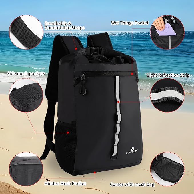Dry Bag Backpack,20L Dry bags Waterproof Kayaking with Waist Pouch and Phone Case,Waterproof Backpack Marine dry bag for Kayaking,Beach,Rafting, Boating,Hiking,Camping and Fishing (Black)