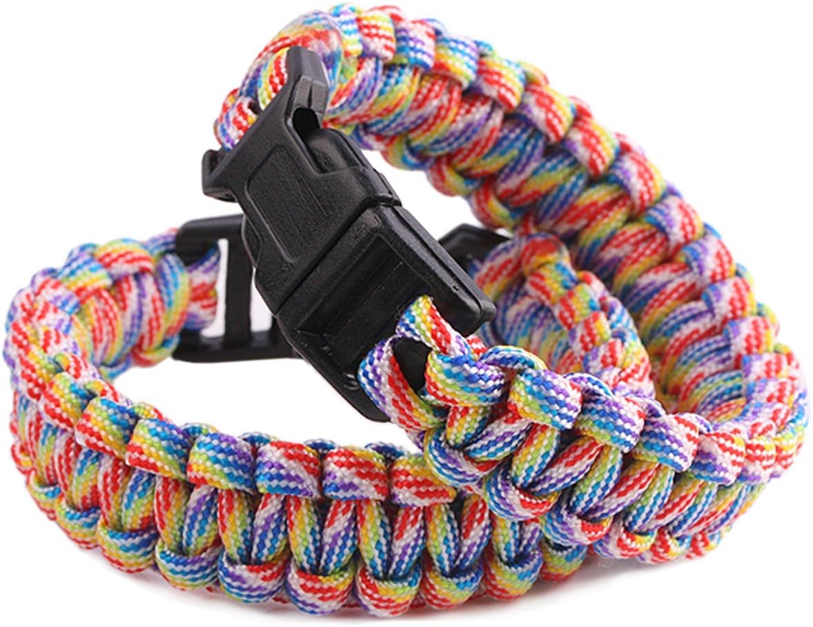 Survival Paracord Bracelet Outdoor Wraps Emergency 350 Parachute Bracelet 9inch Pack of 2 Rainbow Camo