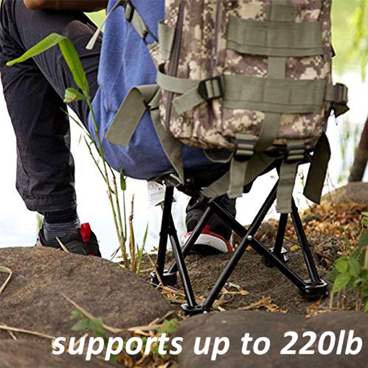 Mini Chair Folding Camping Stool Outdoor Portable Stools Lightweight with Carry Bag, Support 220 lbs, Black