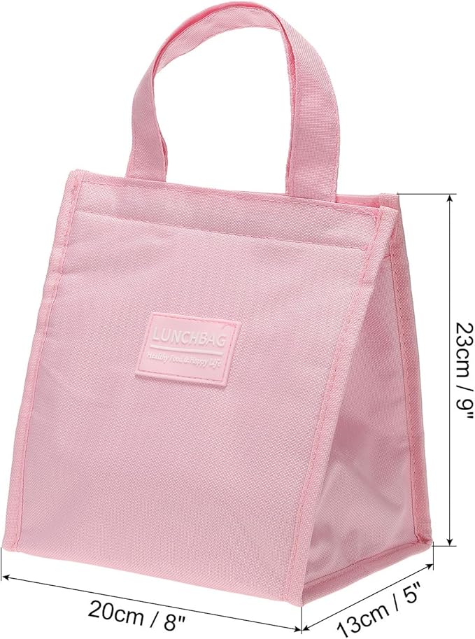 PATIKIL Insulated Lunch Bags, 8"x5"x9" Reusable Bento Bags Thermal Lunch Tote Portable Food Containers Bag for Men and Women, Pink