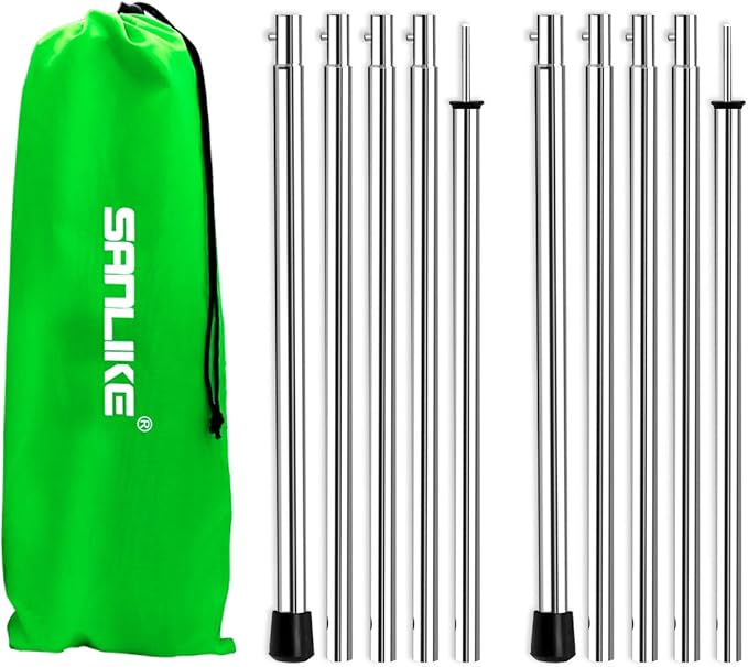 SAN LIKE Tent Pole Telescopic Adjustable tarp Poles for Camping Canopy Awning Shelter Backpacking Hiking -(Adjustable Length - Steel)