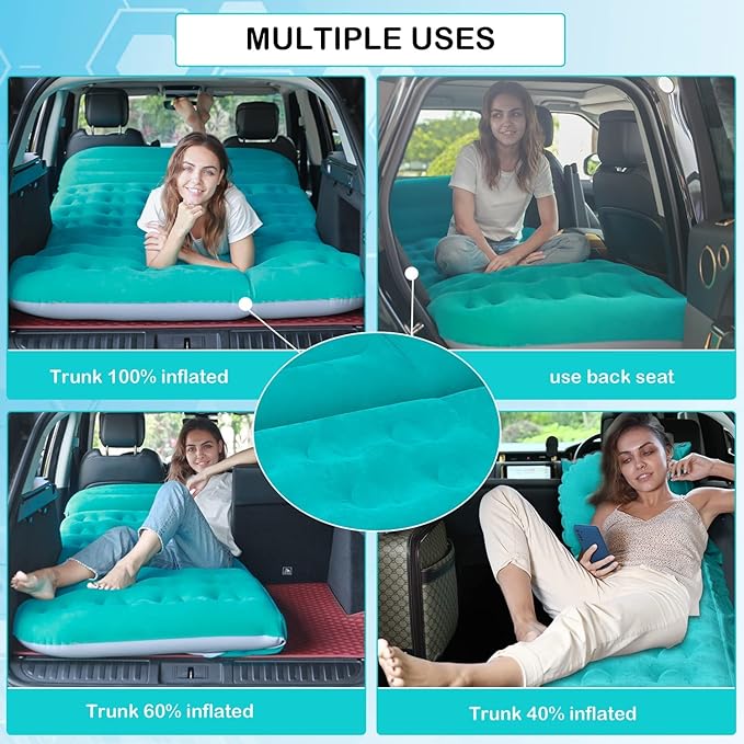 SUV Air Mattress,Thickened Flocked Camping Bed for Car Trunk & Back Seat ， Includes Electric Pump & 2 Foot Pedals ， Portable Inflatable car Mattress for Camping,Sleeping