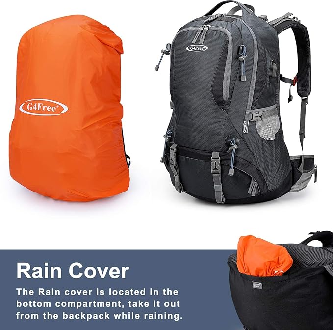 G4Free 50L Hiking Backpack Waterproof Daypack Outdoor Camping Climbing Backpack with Rain Cover for Men Women(Dark Grey)