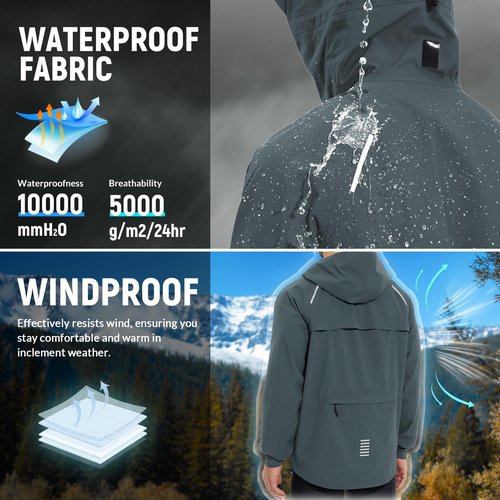 baleaf Men's Rain Jacket Waterproof Running Cycling Windbreaker Golf Hiking Gear Hood Raincoat Packable Reflective Grey M