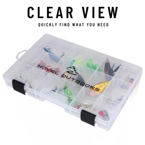 Novel Outdoors - 4 Tackle Boxes Set - 10.62in x 7in - Clear Fishing Tackle Boxes with Removable Dividers - Plastic Tackle Box Set - Tackle Box Organizer for Fishing Lures, Fishing Kit and Accessories