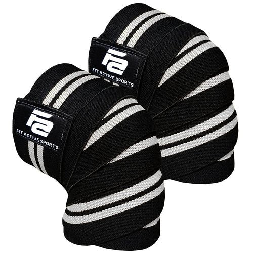 Fit Active Sports Knee Wraps for Weightlifting – 72” Elastic Knee Support Straps with Non-Slip Hook & Loop Closure – Knee Protection for Squats, Powerlifting, Cross Training – 1 Pair