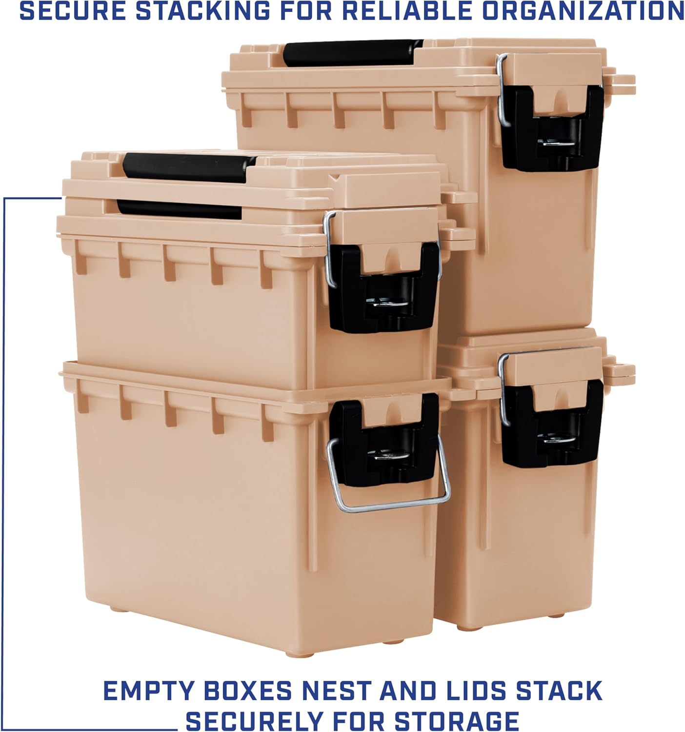 Sheffield 12629 Ammo Storage Box, Stackable .30 Cal Field Boxes, Water and Dust Resistant, Lockable Storage Box with Handle, Secures Hunting Gear, Supplies, and Bullets, Made in USA, Black, 1-Pack