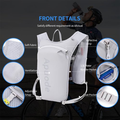 Apuode Running Hydration Vest Backpack,Lightweight Insulated Pack Daypack for Hiking Trail Running Cycling Race Marathon for Women Men (Black, Only Backpack)