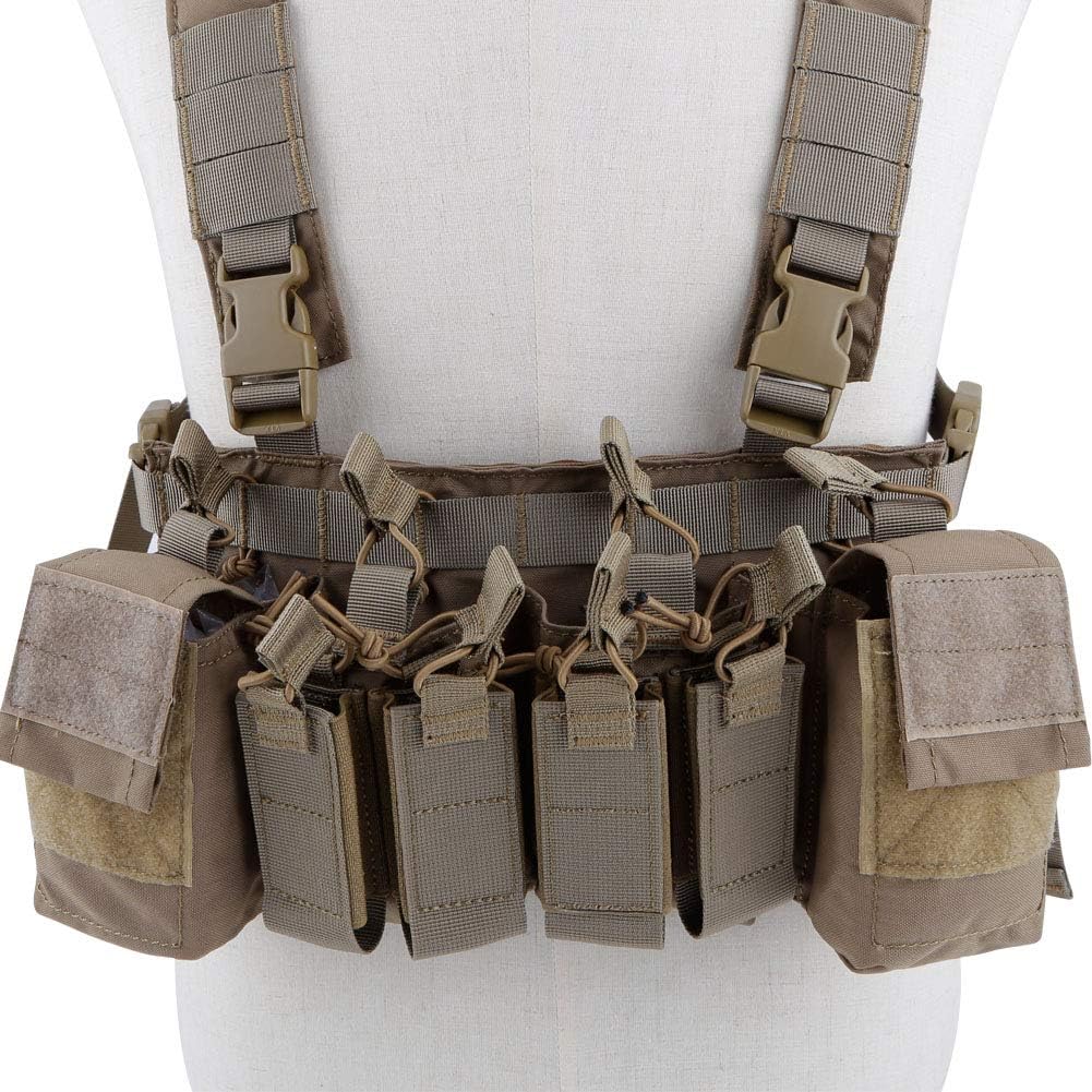 Tactical Chest Vest Rig Adjustable X Harness with 5.56 9mm Rifle Mag Pouches for Airsoft Shooting Wargame Paintball