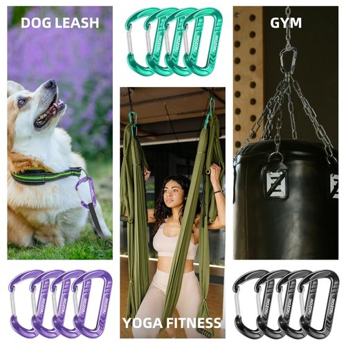Carabiner Clips, 12KN (2697lbs) Heavy Duty, 4pcs Hook Rings, Caribeaners for Hiking, Outdoor, Keychain, Camping, Dog Leash and Harness, ect.(Black 4pcs)