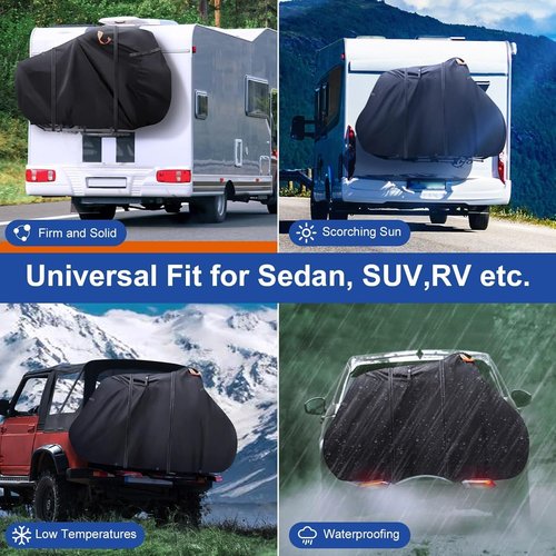 Bike Cover for Transport 2 Bikes - 600D Oxford fabric, PU coating, Waterproof & Heavy Duty, with 4m Reflective Webbing, Bicycle Rack Covers for Car Hitch Travel Storage