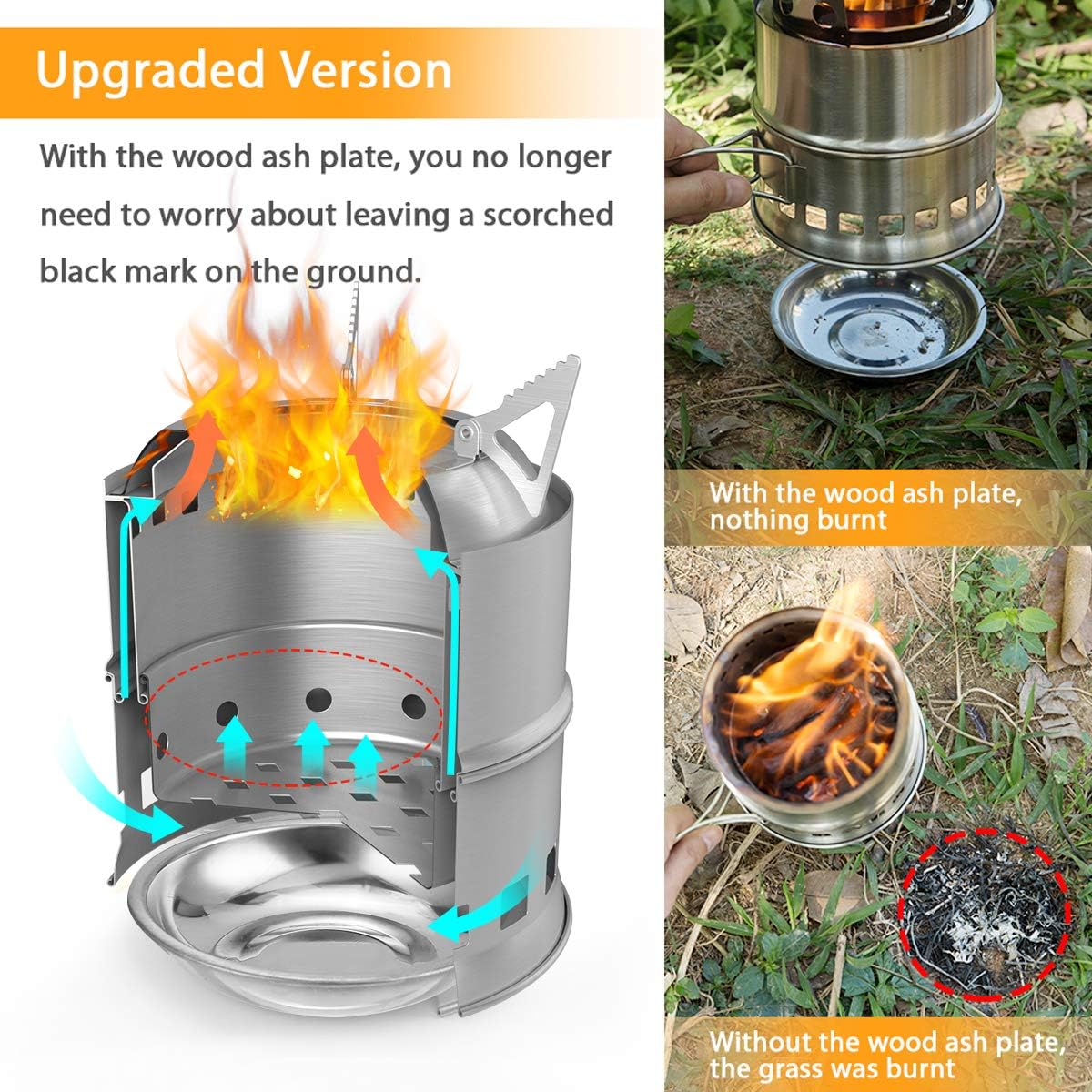 TOM SHOO Camping Stove Camp Wood Stove Portable Foldable Stainless Steel Burning Backpacking Stove for Outdoor Hiking Picnic BBQ