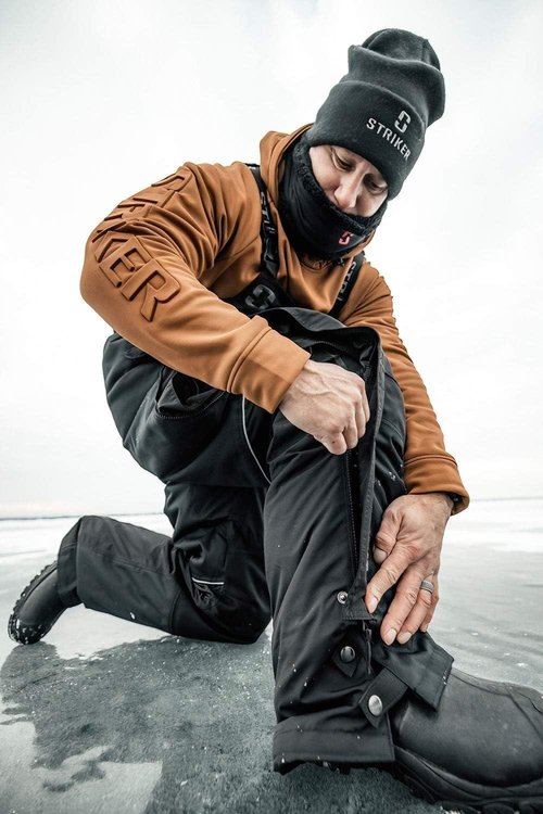 Striker Men’s Climate Insulated, Waterproof Ice Fishing Bib with Sureflote Flotation Technology, Black/Gray, 2X-Large