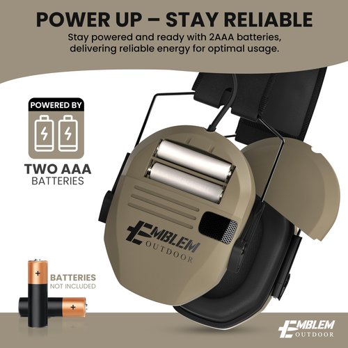 Emblem Outdoor Shield Pro Electronic Shooting Ear Protection for Gun Range | NRR 23dB | 4X Sound Amplification. Adult and Kid Hearing Protection Earmuffs for Noise Cancellation - Green
