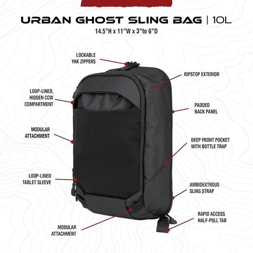 Vertx Urban Ghost Sling CCW 10L Tactical Bag for Travel, Work, Outdoor, Concealed Carry, EDC Gear, It’s Black - One Size