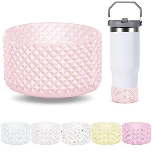 Desing Wish Glitter Diamond Silicone Boot Compatible with 20-40oz Stanley Tumbler Cup, Anti Hitting Water Bottle Boot for 12-24oz Hydr0 Flask, Thermoflask, Iron Flask 2.83'' Width (Tangerine Glitter)