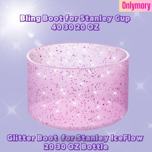 Onlymory Silicone Boot for 30 40 OZ Stanley Cup Accessories, Glitter Boots for Stanley 20OZ 30OZ Tumbler Ice-Flow 16OZ Bottle, Anti-Slip Bling Protector Bottom Cover Sleeve, Clear Carnation