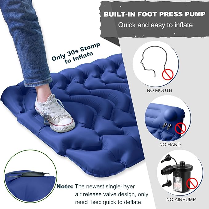 MEETPEAK Sleeping Pad, Extra Thickness 4 Inch Inflatable Camping Sleeping Mat with Pillow Built-in Foot Press, Compact Ultralight Camping Air Mattress for Backpacking, Hiking, Tent