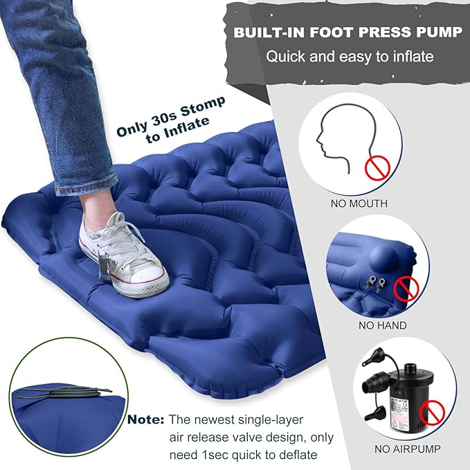 MEETPEAK Sleeping Pad, Extra Thickness 4 Inch Inflatable Camping Sleeping Mat with Pillow Built-in Foot Press, Compact Ultralight Camping Air Mattress for Backpacking, Hiking, Tent