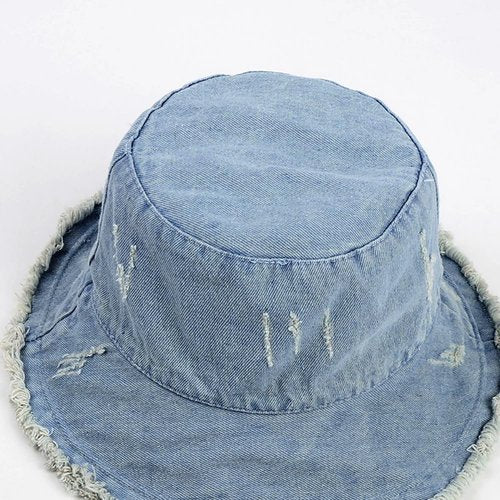 XYIYI Unisex Light Blue Bucket Hat Denim Washed Fisherman Cap Beach Sun Hat