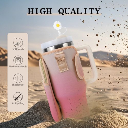 MEIITRUE Water Bottle Carrier Bag for Stanley 40 oz Tumbler with Phone Pocket Purses Water Bottle Holder with Adjustable Wide Strap