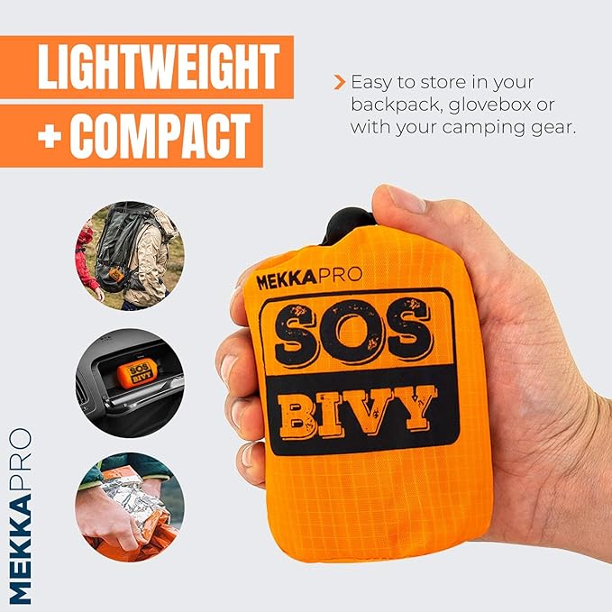 MEKKAPRO SOS Emergency Thermal Bivy Sleeping Bag with Survival Whistle, Survival Bivvy Sack, Mylar Emergency Blanket
