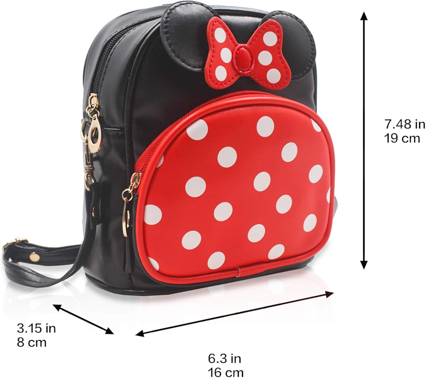 Minnie Polka Dot Backpack Small 2-in-1 Crossbody bag Mini Backpack - Multifunction Makeup Travel Mini Handbag with Long Shoulder Adjustable Strap PU Leather for Women Girls (Red/Black)