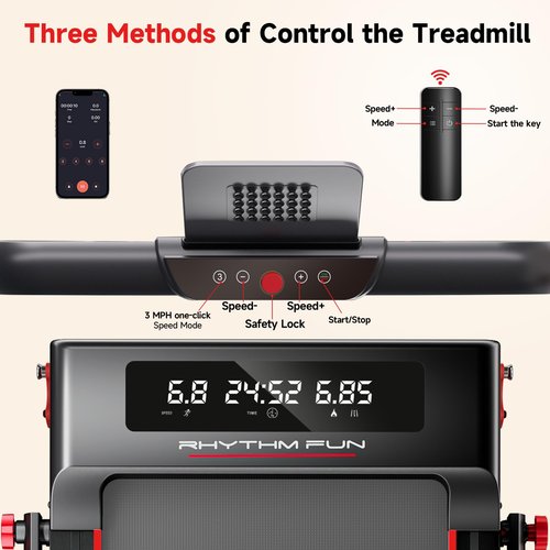 RHYTHM FUN Treadmill with Incline, Walking Pad with Handle Bar,300lbs Walking Pad with APP, Portable Folding Walking Treadmills for Home/Office with Low Noise