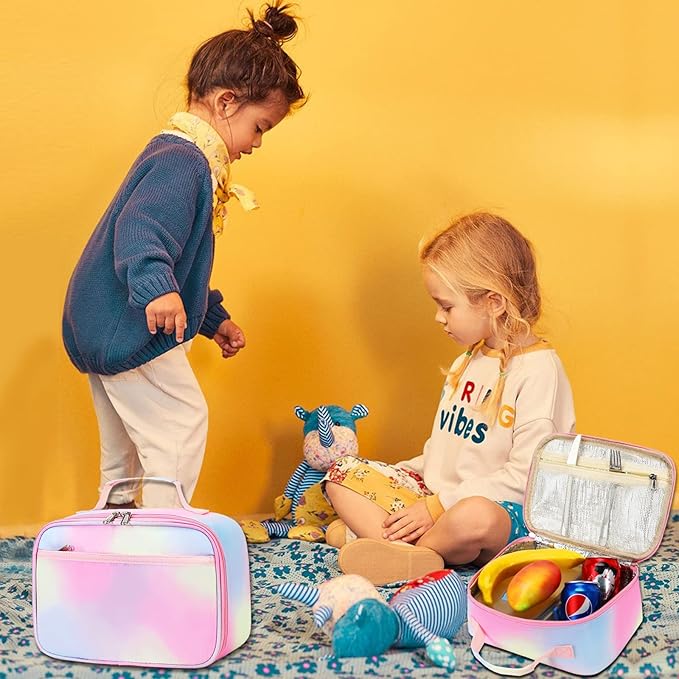 Kids Lunch Box Boys Girls Insulated Lunch Cooler Bag Reusable Lunch Tote Kit for School Travel (Y064 Rainbow)