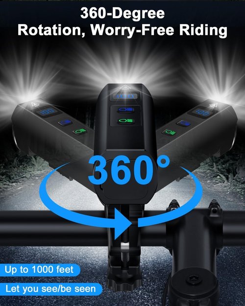 POWVINE 1200 Lumens Bike Front Lights for Night Riding,5+5+3 Models & LED Power Display 360° rotatable Bicycle Headlight with High Beam Low Beam,5000mAh Rechargeable and Waterproof Bike Light