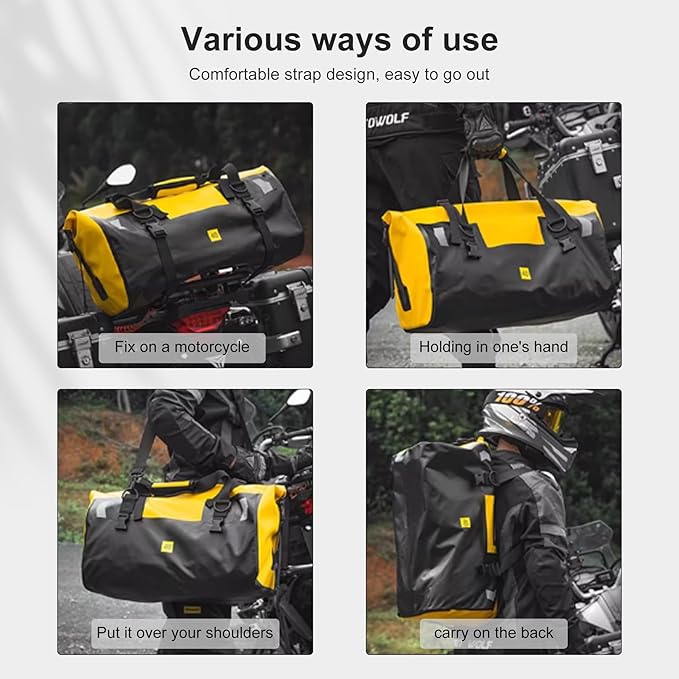 Waterproof Duffel Bag，Roll-Top Heavy Duty Dry Duffle Bag，Motorcycle Dry Bag，with Quick-fixed Straps，with Large Storage Space, Perfect for Traveling, Camping, Kayaking, Fishing & Canoeing (yellow, 66L)