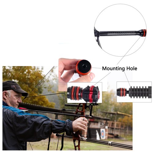 VOHEZPT 6 inch Archery Bow Stabilizer - Carbon Fiber Bow Balance Bar with Damping System and Weights Kit for Compound, Recurve Bow Hunting Archery Accessory Equipment