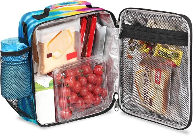 Pardick Rainbow Swirl Kids Lunch Bag Abstract Tie Dye Insulated Lunch Box Mini Cooler Back to School Thermal Meal Tote Kit Bento Tote Bags Thermal Lunchbox for Boys Girls