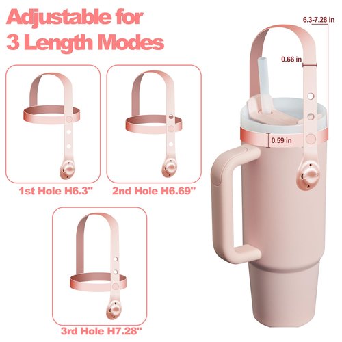 3Pack Water Bottle Handle - Silicone Water Bottle Sling, Carrier, Holder with Strap for Stanley 16-40oz Cup, for Owala FreeSip 24-40oz, Easy to Carry Around for Tumbler Without Handle (Pink)