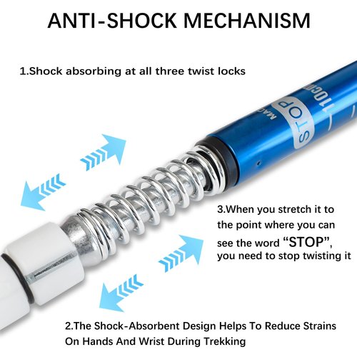 Ynaize Trekking Poles for Junior, 2 Pack Telescopic Hiking Poles Lightweight Collapsible & Shock-Absorbent Aluminum Walking Sticks with Quick Adjustable Locks for Youth & Women - Blue
