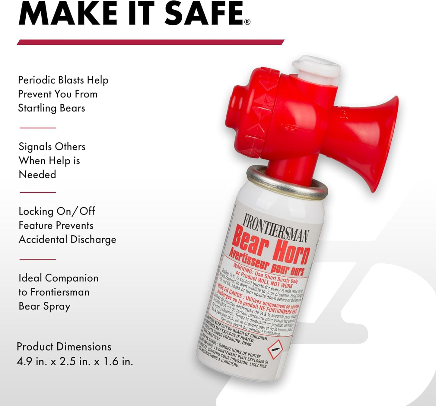 SABRE Frontiersman Bear Horn, Extremely Loud 130dB Sound Heard Up to ½ Mile (805 m) Away, 60 1/4-Second Bursts, Warn Bears & Give Them a Chance to Leave, On/Off Feature, Compact Size for Easy Carry