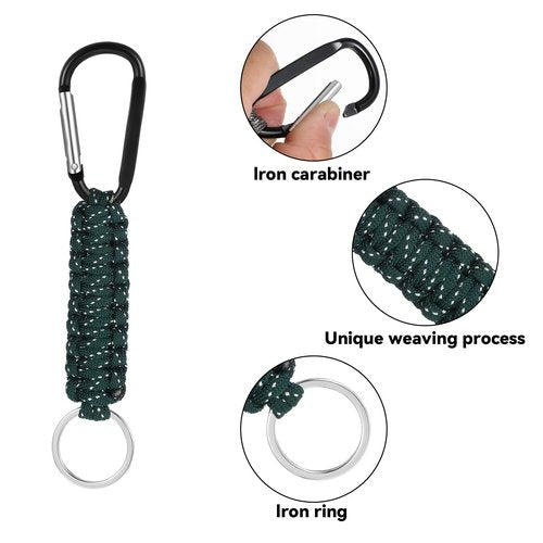 Teaaha 6PCS Paracord Keychain with Carabiner Heavy Duty Paracord Lanyard Strap, 550 Braided Strong Parachute Rope Necklace Key Chain Carabiner Clip for Outdoor Activities, Camera, Keys