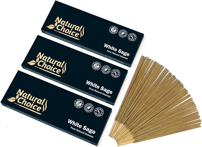 White Sage Incense Sticks 100 Grams, Low Smoke Traditional Incense Sticks Made from Scratch, Never Dipped (White SAGE, 3 Pack)