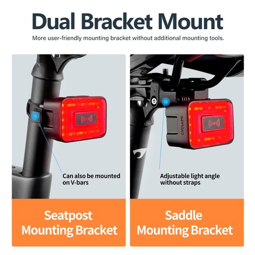 CYCLAMI Bike Tail Light Radar with 500m Smart Brake Warning Detection - IPX6 Waterproof USB Rechargeable Rear Safety Light Radar for Cycling, Auto-Brightness & Visual Alerts for Approaching Vehicles