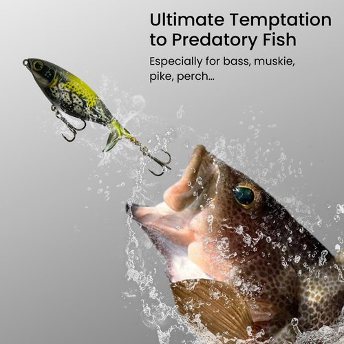 Pristis 3 pcs Top Water Fishing Lures with Single Propeller Tail, Plopper Lure Set, Plopping Sputter Hard Bait Saltwater Freshwater, Topwater Whopper Minnow Swimbait for Bass Perch Pike Muskie Crappie
