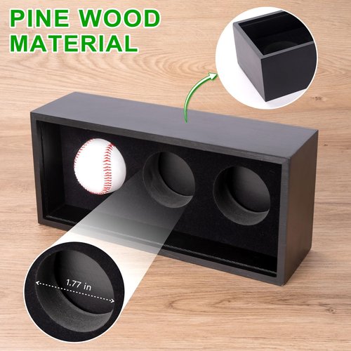 Baseball Display Case, Baseball Holder Display Case for 3 Balls, with Acrylic Dust UV Protection Cover, Wall Mount Shadow Box for Autographed Balls, Memorabilia Display Case for Baseball Collector
