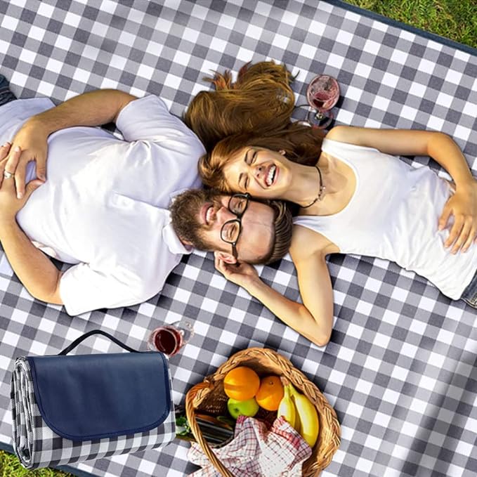 K Y KANGYUN Outdoor Picnic Blanket 80" x 80", Extra Large Beach Blanket, Foldable Lightweight Waterproof Sand Mat, Picnic Blanket for Beach Camping Hiking Park Patio (Dark Blue, 80x80 inch)