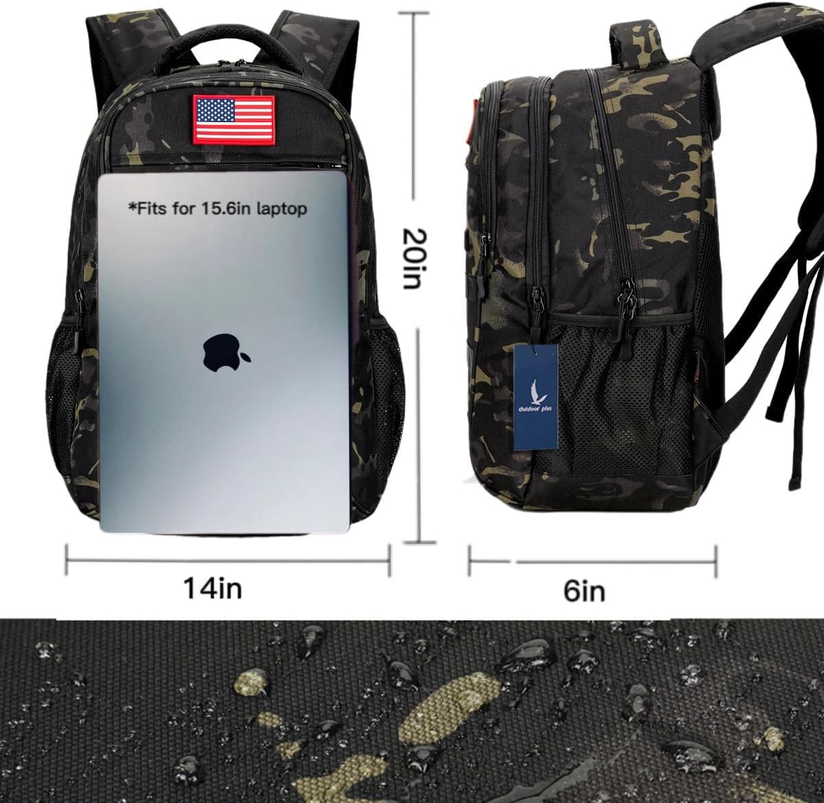 outdoor plus Camo Backpack,Military Boys Backpacks for School,40L Army Bookbag with USB Charging Port Waterproof