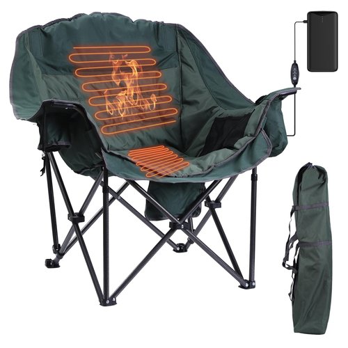 CDEN Heated Padded Chair, Heated Camping Chair, Heated Outdoor Chair, Oversized Camping Chair, with Cooler Bag, Side Bag, Heavy Duty, Power Bank (1 Pack)