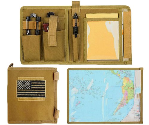 LZBMIEF Tactical Map Case Multifunctional Map Pouch with Pen EDC Tool Holder Map Protector Foldable Map Storage Bag with Clear Window for Reading Map while Outdoors or Hiking (Khaki)