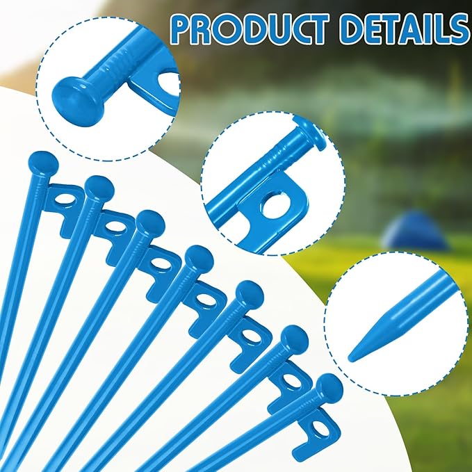 Blulu 24 Pcs 8/12/16 Inch Tent Stakes Heavy Duty Steel Metal Tent Pegs Unbreakable and Inflexible Metal Stakes Tent Spikes for Camping, Yard Decoration, Picnic, Tarp(Blue, 8 Inch)
